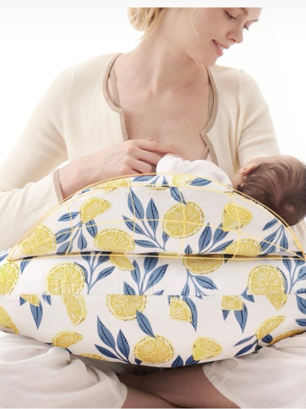 Floral Lemon Nursing Pillow with Cover - Yellow/Blue